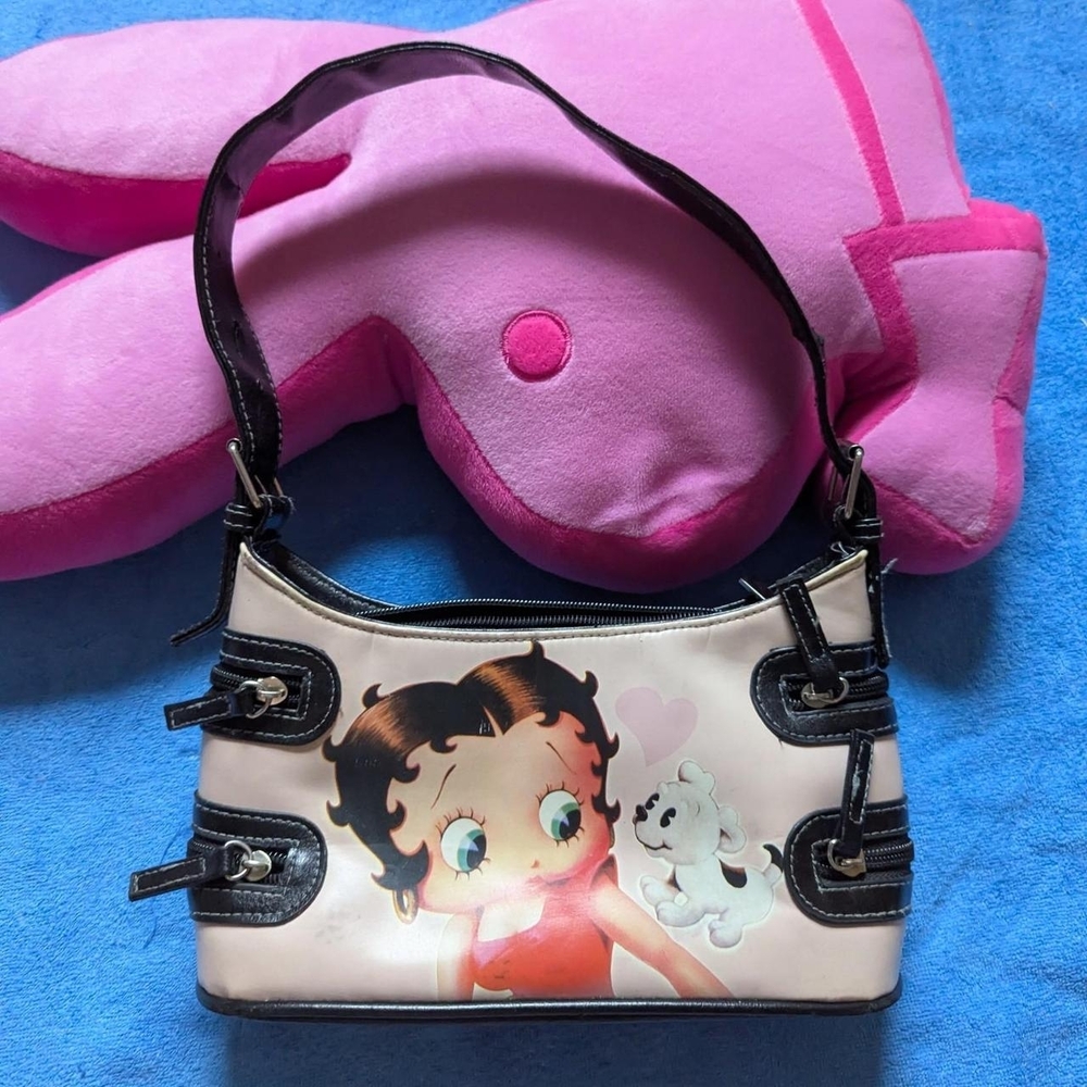Stylish Betty Boop Black and Cream Women's Bag With Cartoon Dog